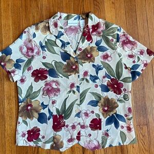 Alfred Dunner Floral Button-Down Shirt - Red, Blue, Brown